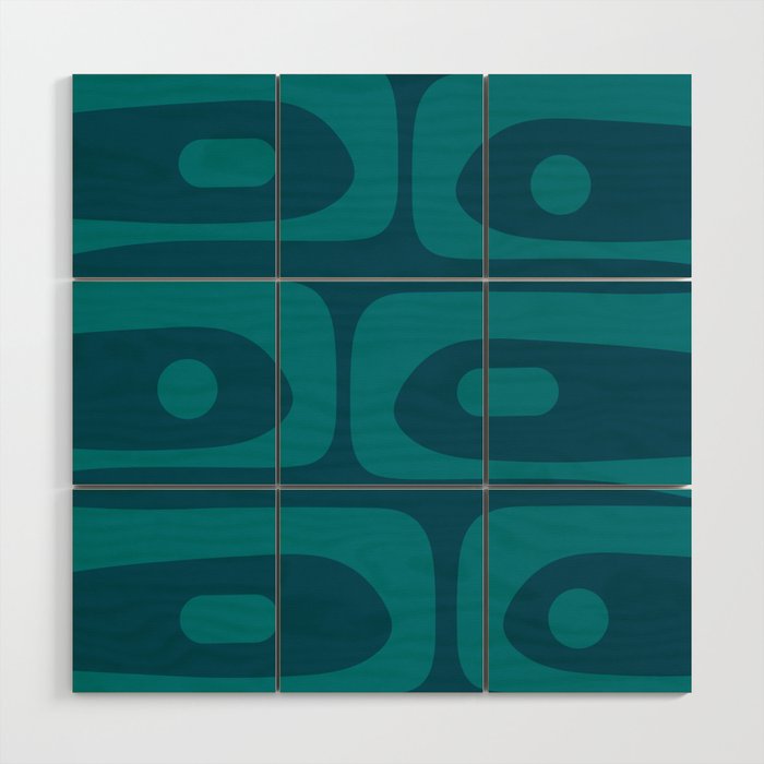 Mid Century Modern Piquet Abstract Pattern Blue Teal Wood Wall Art Gallery Image 1