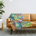 Woman and her parrots Throw Blanket Gallery Image 1