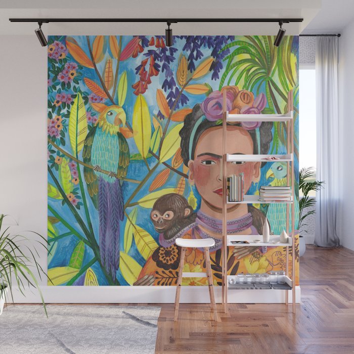 Woman and her parrots Wall Mural Gallery Image 1