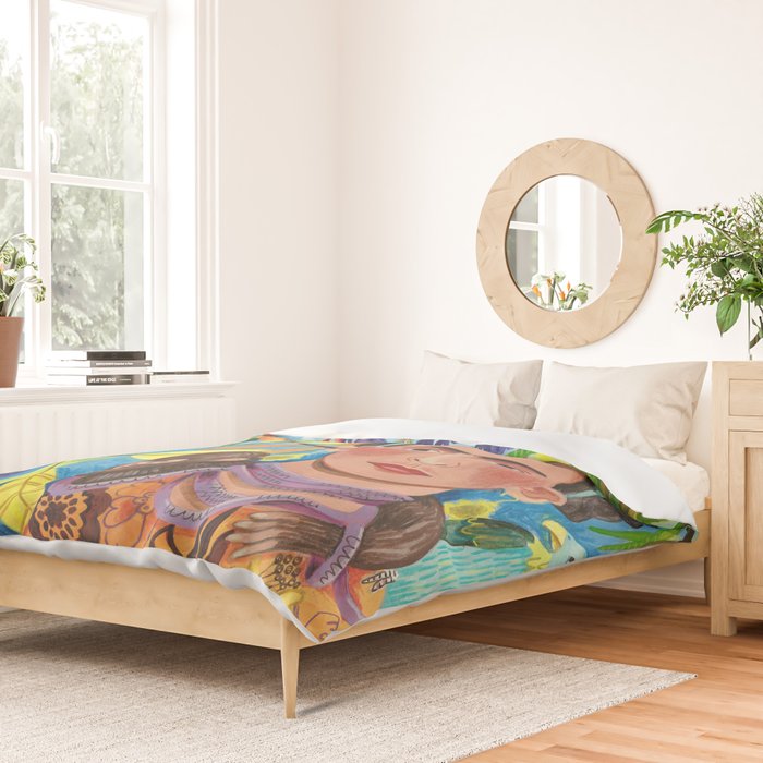 Woman and her parrots Duvet Cover Gallery Image 2