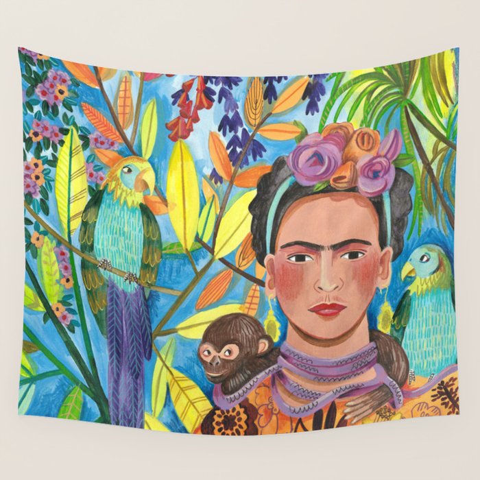 Woman and her parrots Wall Tapestry Gallery Image 4