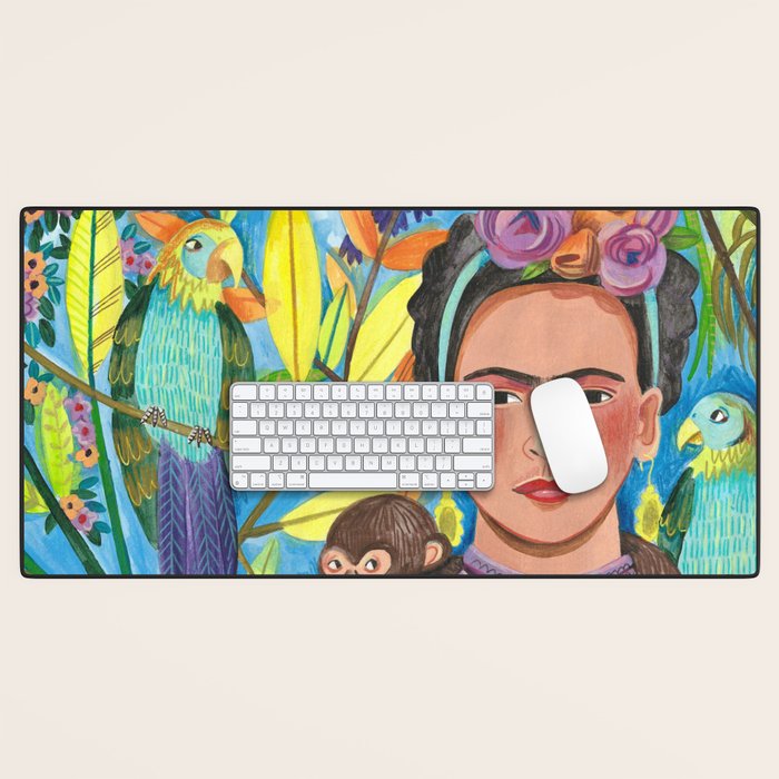 Woman and her parrots Desk Mat Gallery Image 1