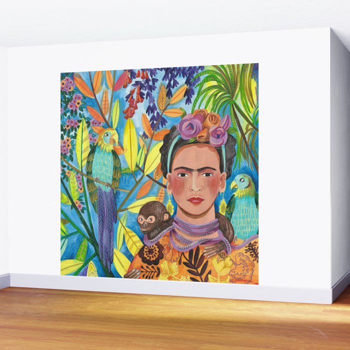 Woman and her parrots Wall Mural Gallery Image 2