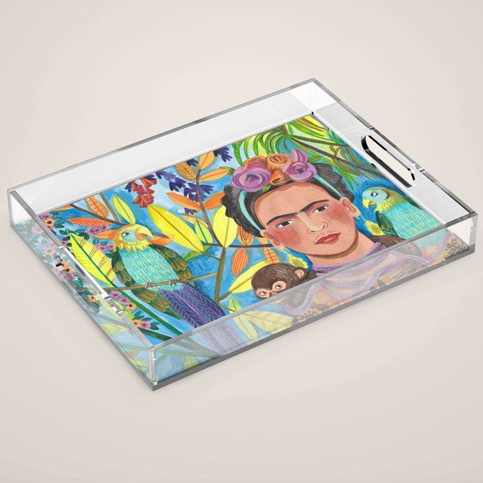 Woman and her parrots Acrylic Tray Gallery Image 1
