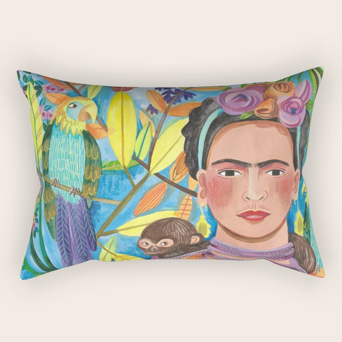 Woman and her parrots Rectangular Pillow Gallery Image 1