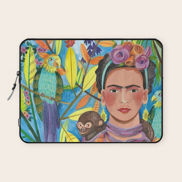 Woman and her parrots Laptop Sleeve Gallery Image 1
