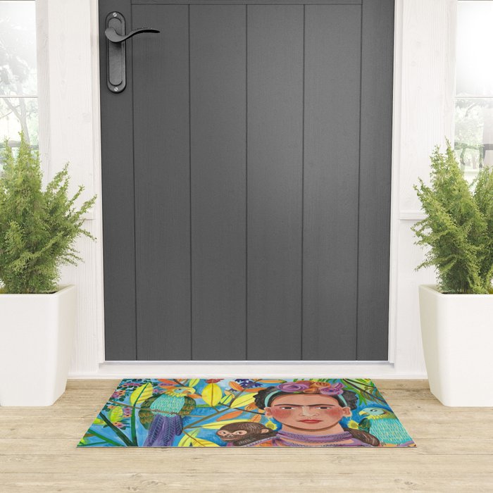 Woman and her parrots Welcome Mat Gallery Image 3