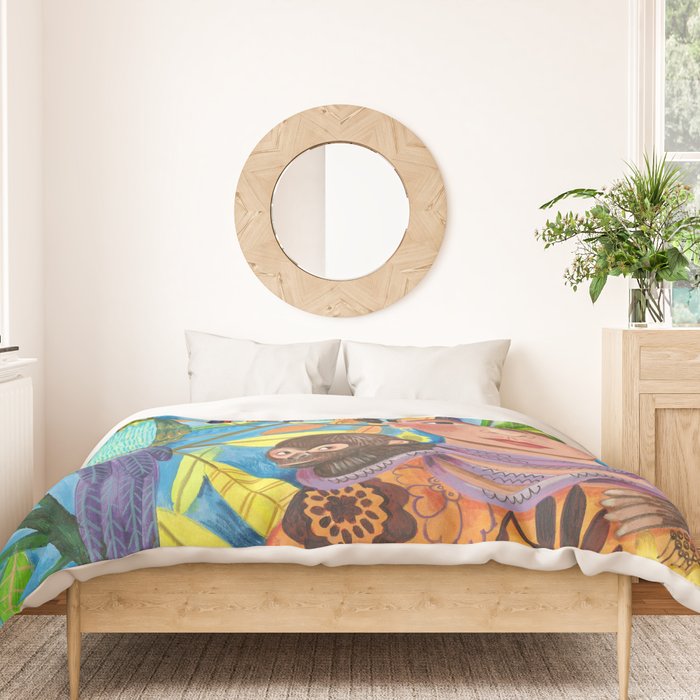 Woman and her parrots Duvet Cover Gallery Image 3