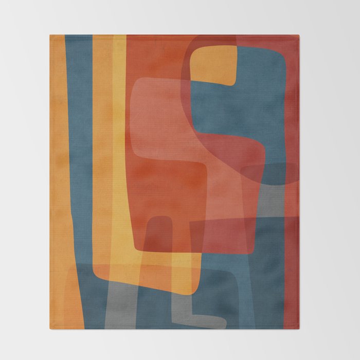 Blue Red Yellow MCM Art Throw Blanket Gallery Image 2