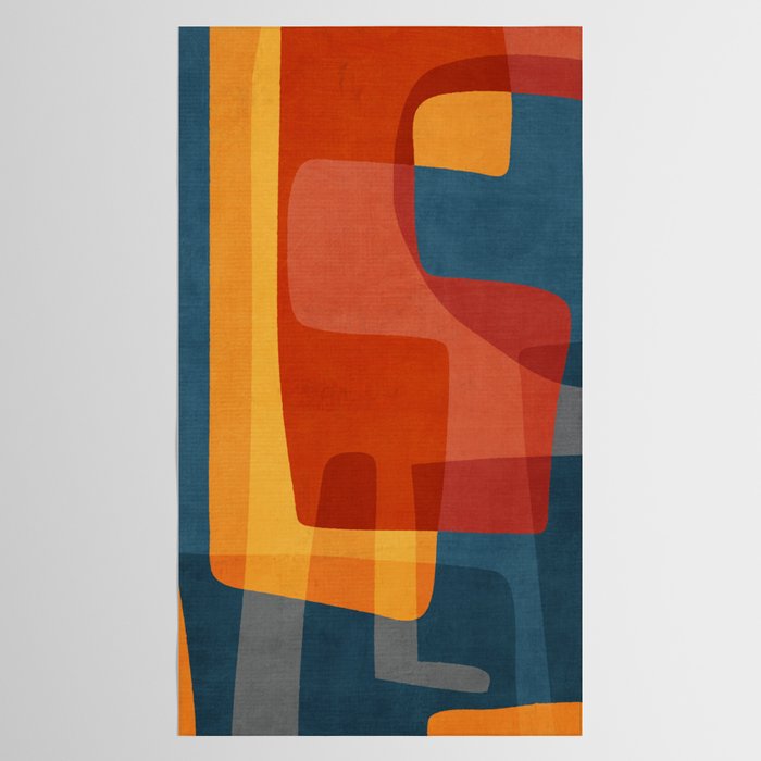 Blue Red Yellow MCM Art Tablecloth Gallery Image 2