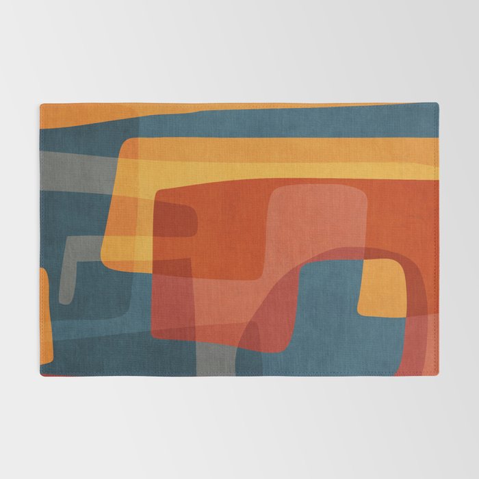 Blue Red Yellow MCM Art Rug Gallery Image 2