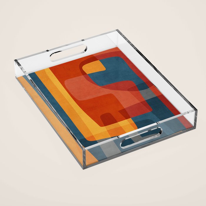 Blue Red Yellow MCM Art Acrylic Tray Gallery Image 1