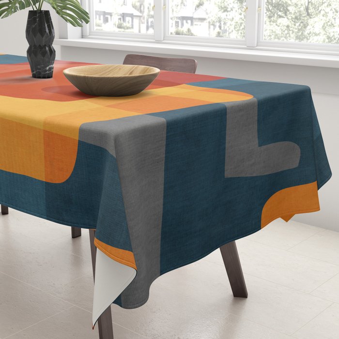 Blue Red Yellow MCM Art Tablecloth Gallery Image 3