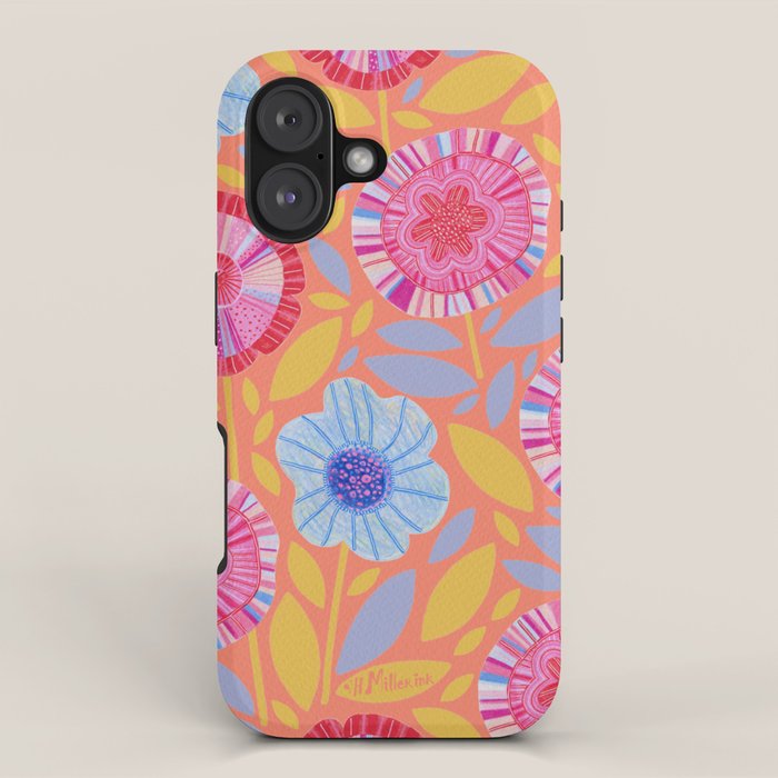 Folk Floral Blossoms in Sweet Peach iPhone Case Gallery Image 1