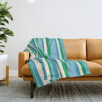 Classic Stripes XXVII - Beachy Blue and Green Throw Blanket Gallery Image 1