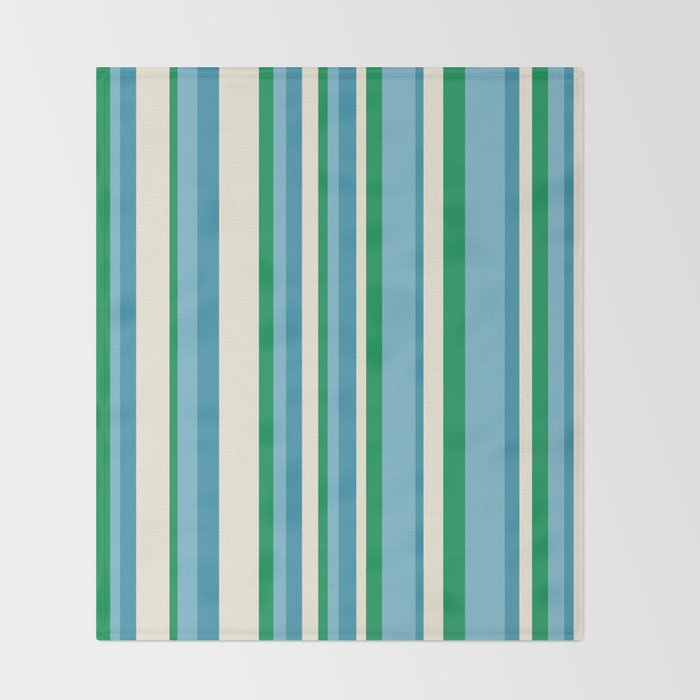 Classic Stripes XXVII - Beachy Blue and Green Throw Blanket Gallery Image 2
