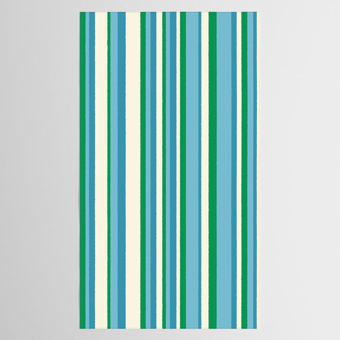 Classic Stripes XXVII - Beachy Blue and Green Tablecloth Gallery Image 2