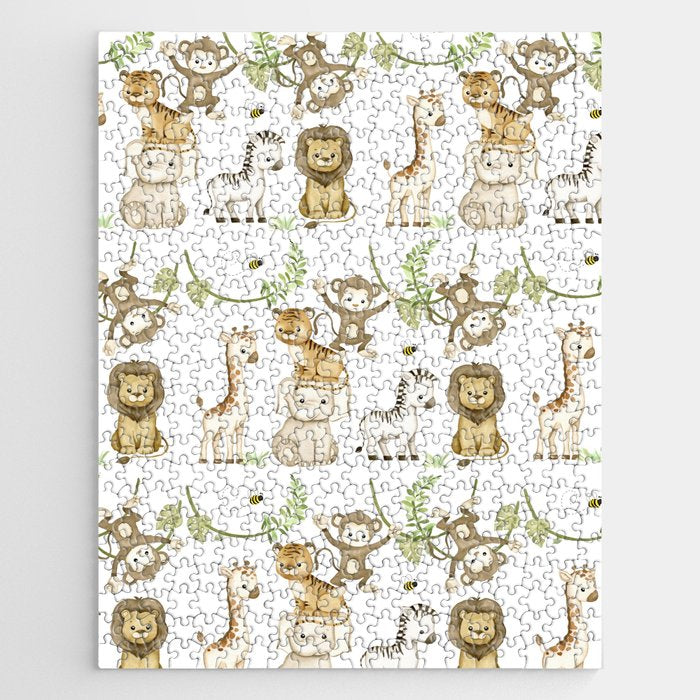 Watercolor Safari Jungle Animals  Jigsaw Puzzle Gallery Image 1