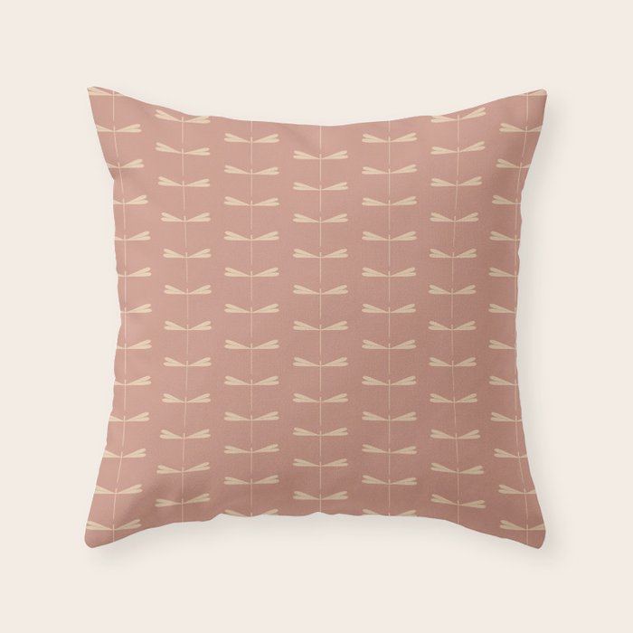 Dragonfly Pattern VI Neutral Rose Throw Pillow Gallery Image 1