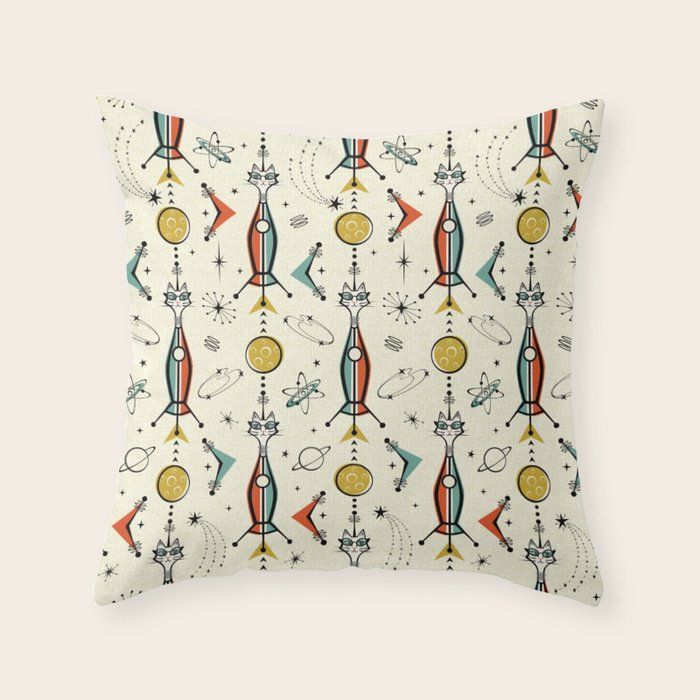Atomic Kitty Rockets ©studioxtine Throw Pillow Gallery Image 6