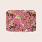 HORSES and Forest Plants on the Raspberry Pink Background  Bath Mat Gallery Image 1
