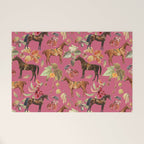 HORSES and Forest Plants on the Raspberry Pink Background  Welcome Mat Gallery Image 1