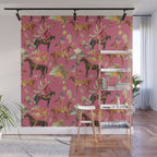 HORSES and Forest Plants on the Raspberry Pink Background  Wall Mural Gallery Image 1