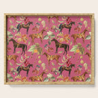 HORSES and Forest Plants on the Raspberry Pink Background  Serving Tray Gallery Image 1
