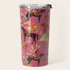 HORSES and Forest Plants on the Raspberry Pink Background  Travel Mug Gallery Image 2