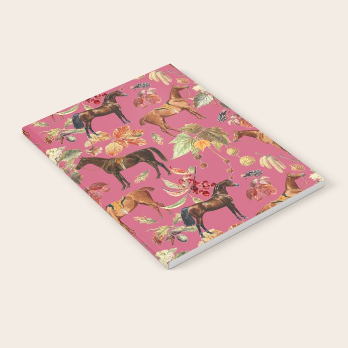 HORSES and Forest Plants on the Raspberry Pink Background  Notebook Gallery Image 2