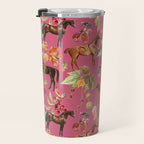HORSES and Forest Plants on the Raspberry Pink Background  Travel Mug Gallery Image 3