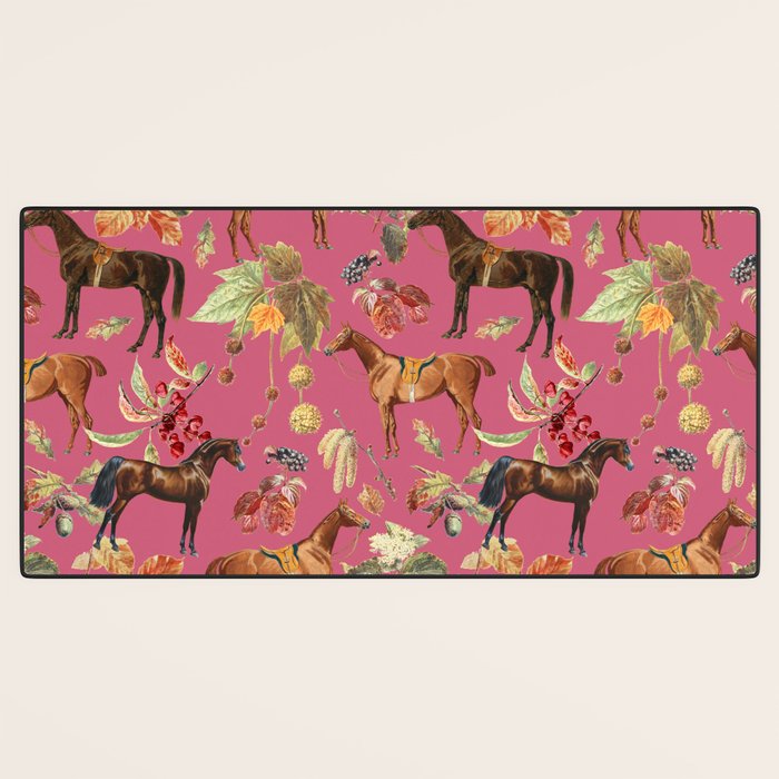 HORSES and Forest Plants on the Raspberry Pink Background  Desk Mat Gallery Image 3
