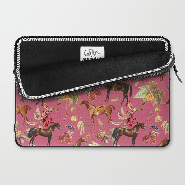 HORSES and Forest Plants on the Raspberry Pink Background  Laptop Sleeve Gallery Image 2