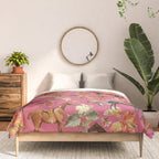 HORSES and Forest Plants on the Raspberry Pink Background  Comforter Gallery Image 3