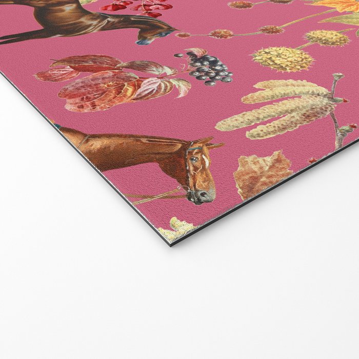 HORSES and Forest Plants on the Raspberry Pink Background  Welcome Mat Gallery Image 2