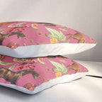 HORSES and Forest Plants on the Raspberry Pink Background  Pillow Sham Gallery Image 3