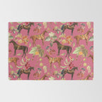 HORSES and Forest Plants on the Raspberry Pink Background  Rug Gallery Image 2