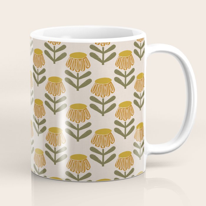 Retro Floral Mustard - Mid Century Modern Daisy Coffee Mug Gallery Image 1