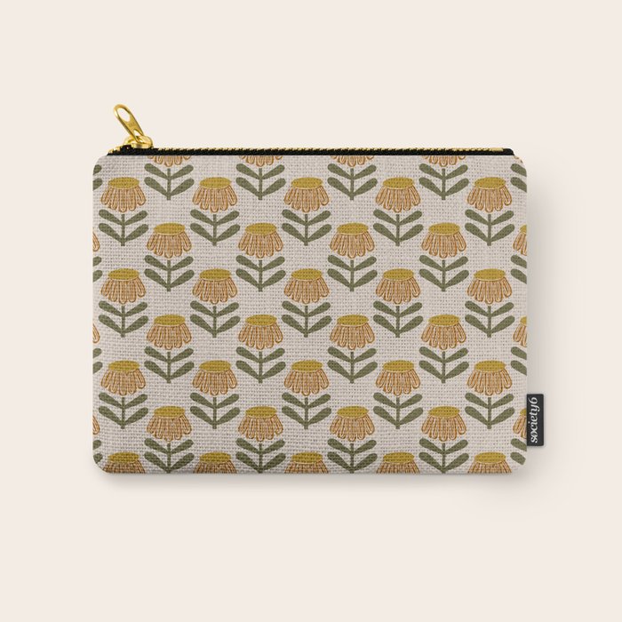 Retro Floral Mustard - Mid Century Modern Daisy Carry All Pouch Gallery Image 1