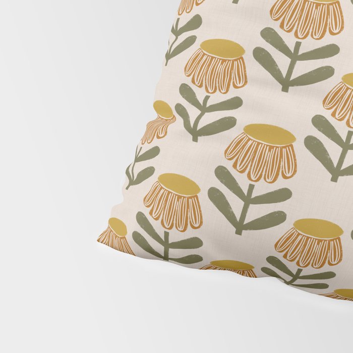 Retro Floral Mustard - Mid Century Modern Daisy Pillow Sham Gallery Image 4