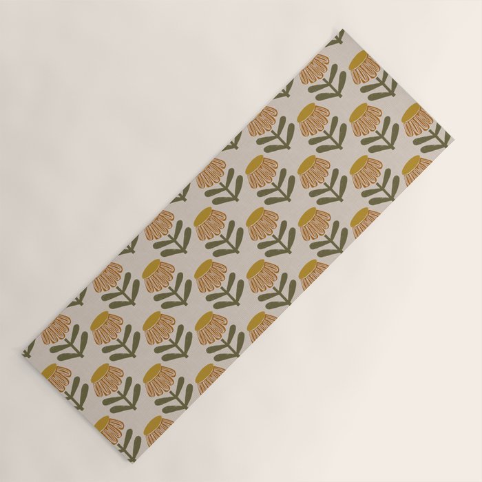 Retro Floral Mustard - Mid Century Modern Daisy Yoga Mat Gallery Image 1