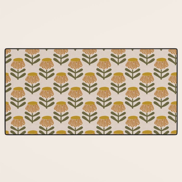 Retro Floral Mustard - Mid Century Modern Daisy Desk Mat Gallery Image 3