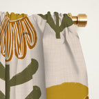 Retro Floral Mustard - Mid Century Modern Daisy Window Curtain Gallery Image 2