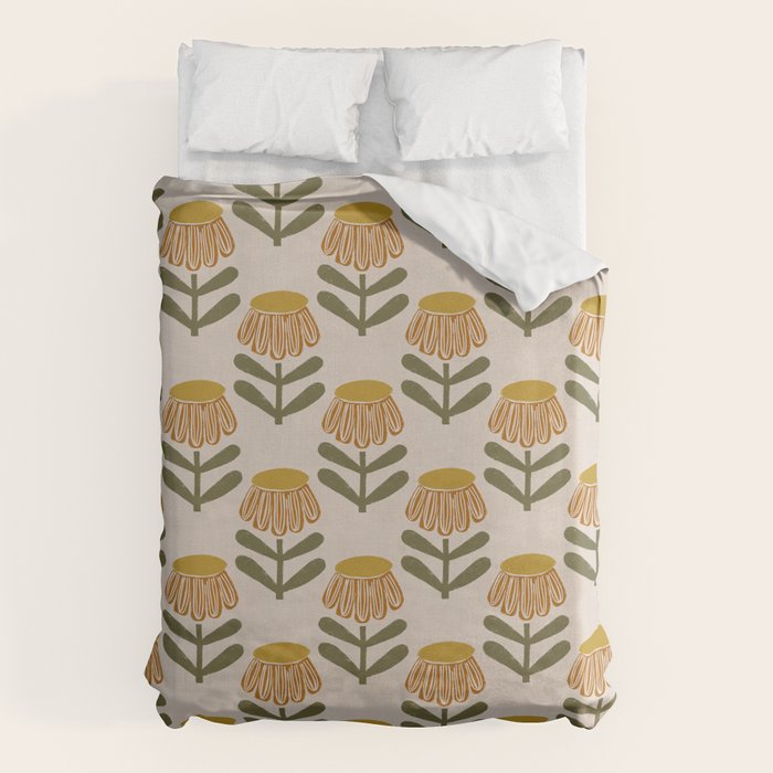 Retro Floral Mustard - Mid Century Modern Daisy Duvet Cover Gallery Image 6