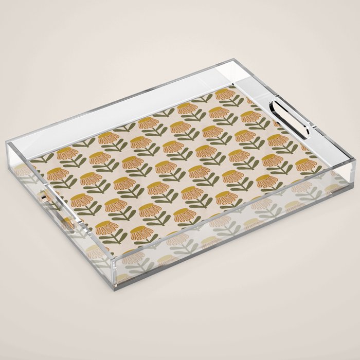 Retro Floral Mustard - Mid Century Modern Daisy Acrylic Tray Gallery Image 1