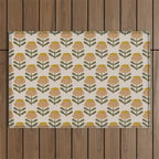 Retro Floral Mustard - Mid Century Modern Daisy Outdoor Rug Gallery Image 1