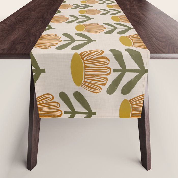 Retro Floral Mustard - Mid Century Modern Daisy Table Runner Gallery Image 1