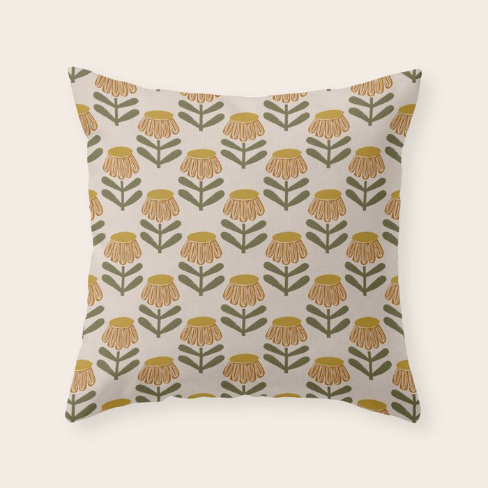Retro Floral Mustard - Mid Century Modern Daisy Throw Pillow Gallery Image 6