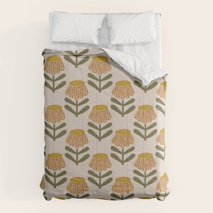 Retro Floral Mustard - Mid Century Modern Daisy Comforter Gallery Image 6