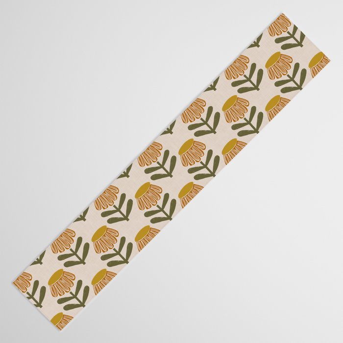 Retro Floral Mustard - Mid Century Modern Daisy Table Runner Gallery Image 3